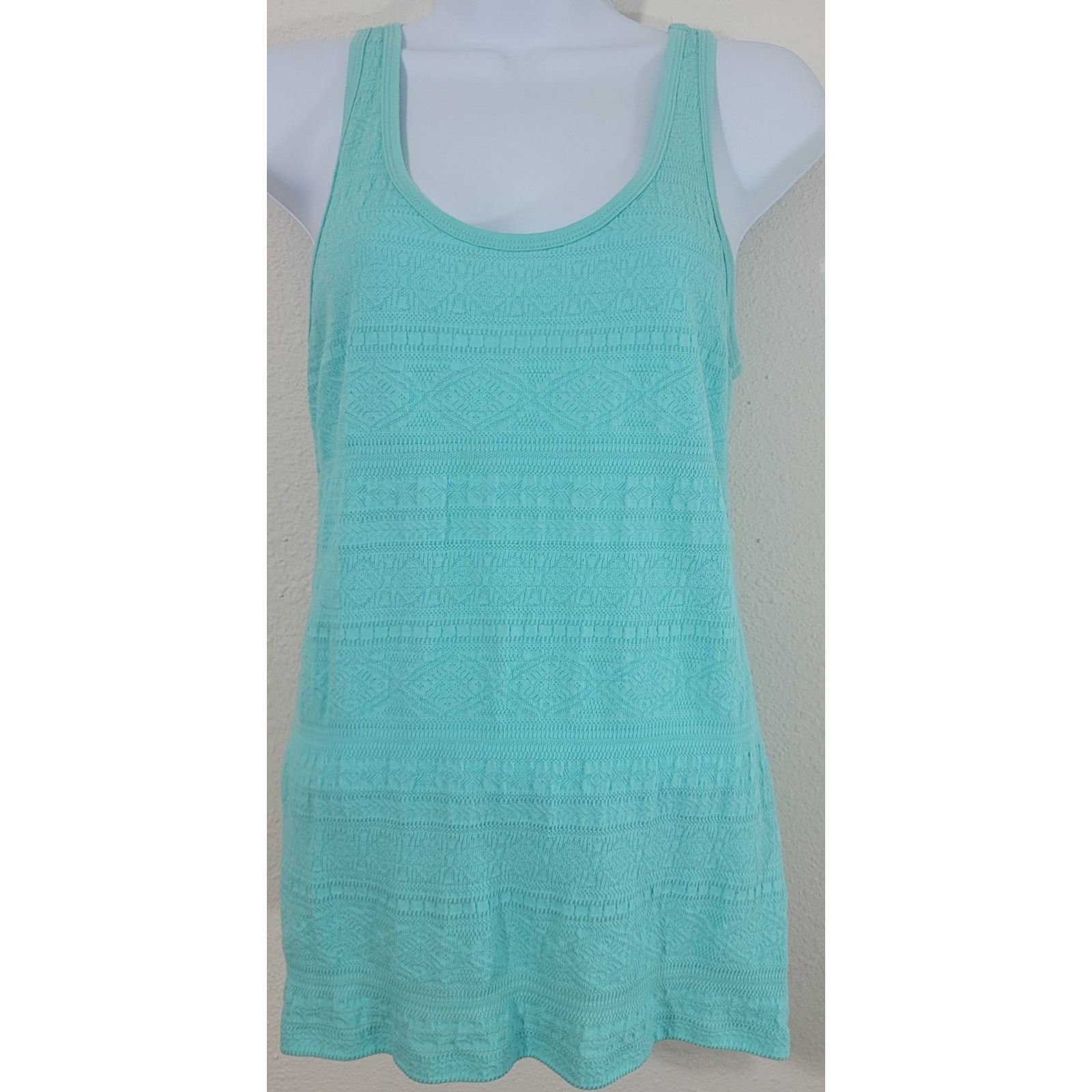 So Pastel Green Textured Double Scoop Tank Top Large, Women's