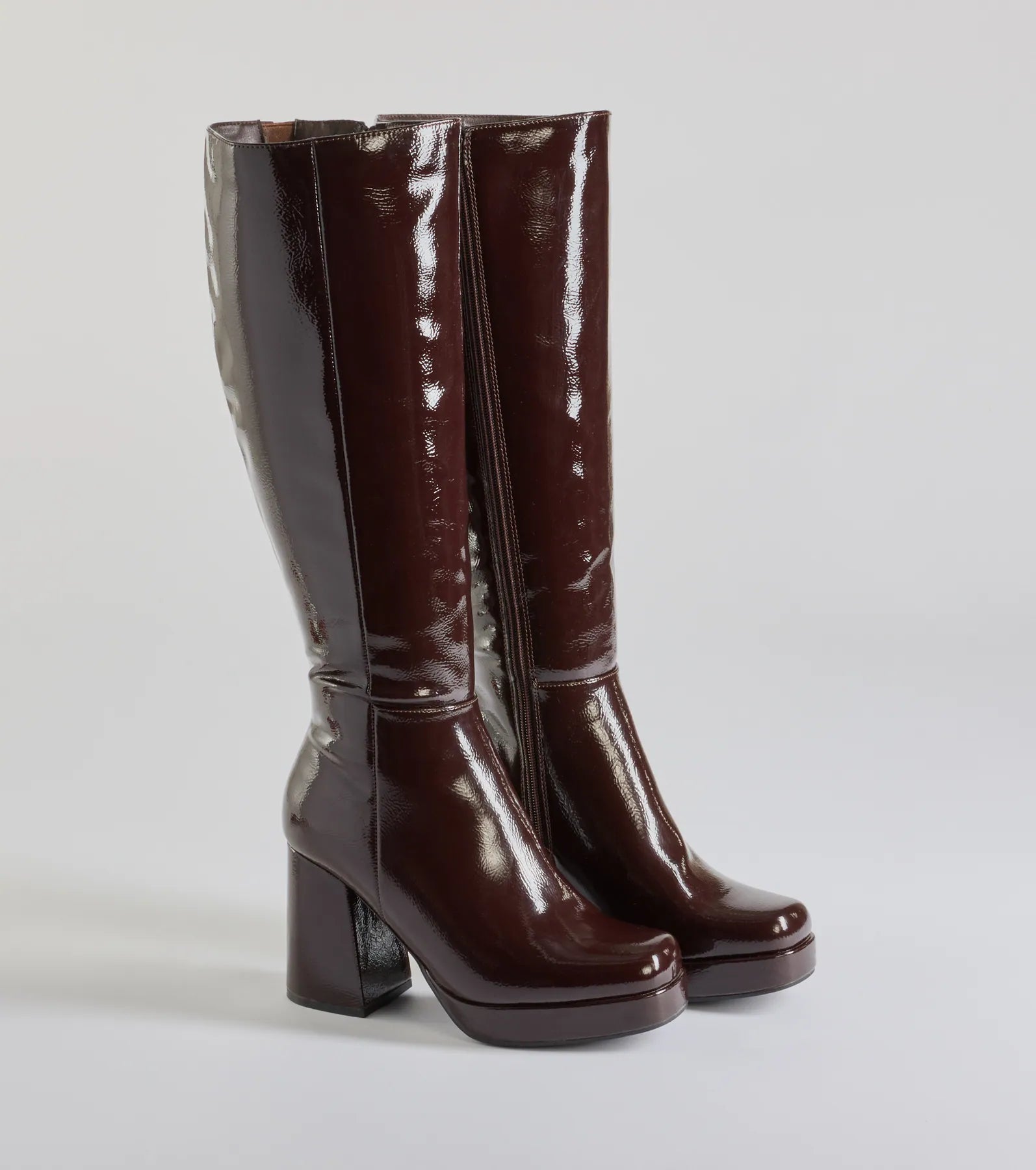 So Stunning Patent Faux Leather Under The Knee Platform Boots