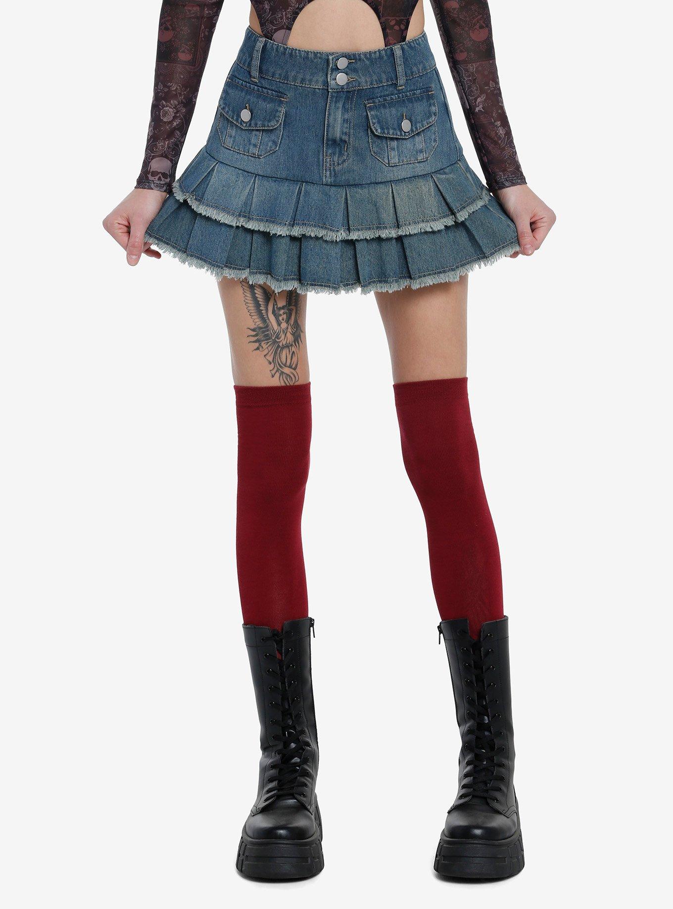 Social Collision Denim Ruffled Mini Skirt