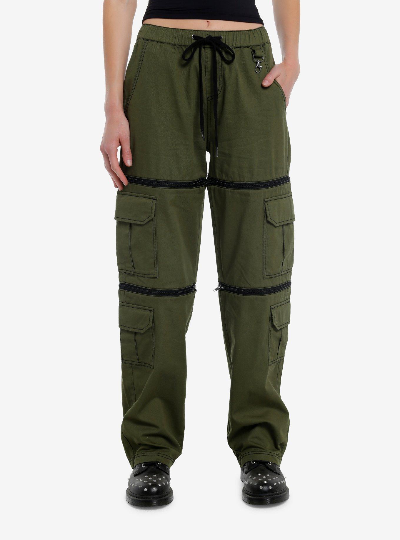 Social Collision Green Cargo Zip-Off Carpenter Pants