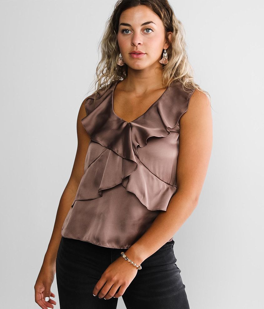 Socialite Ruffled Satin Tank Top