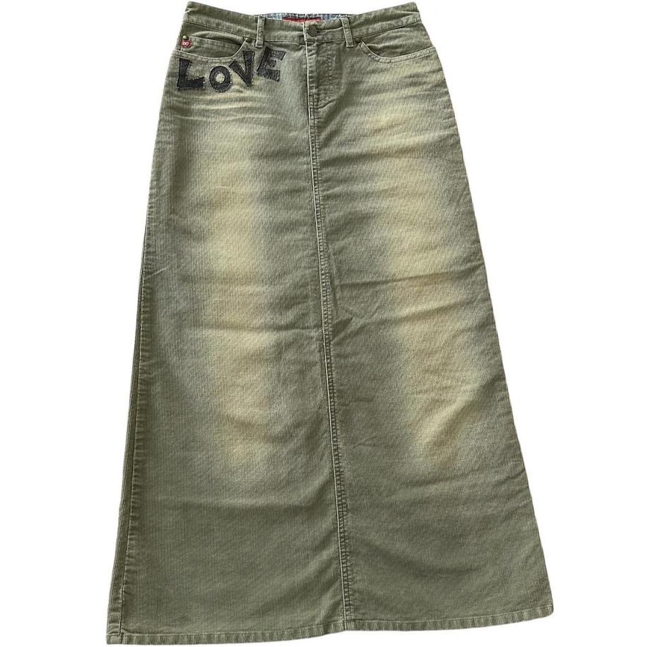 Soft Grunge 2000S Vintage Denim Maxi Skirt By Miss Sixty in Green, Women's (Size 27)