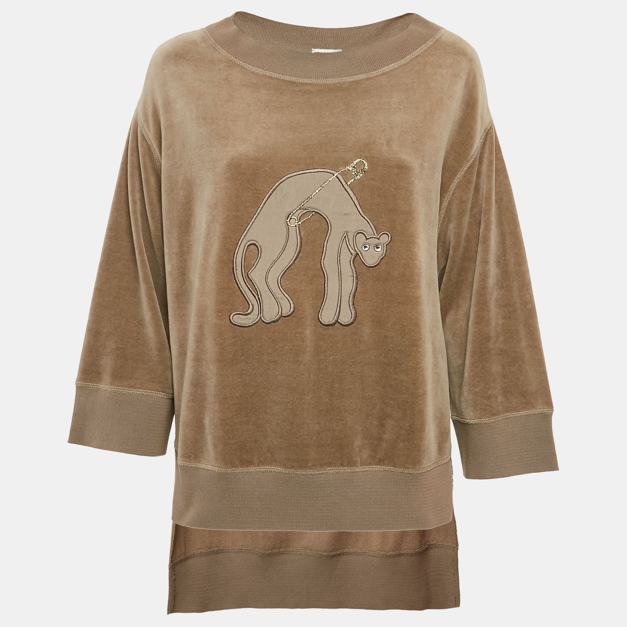 Sonia Rykiel Grey Cat Applique Velvet Sweatshirt S