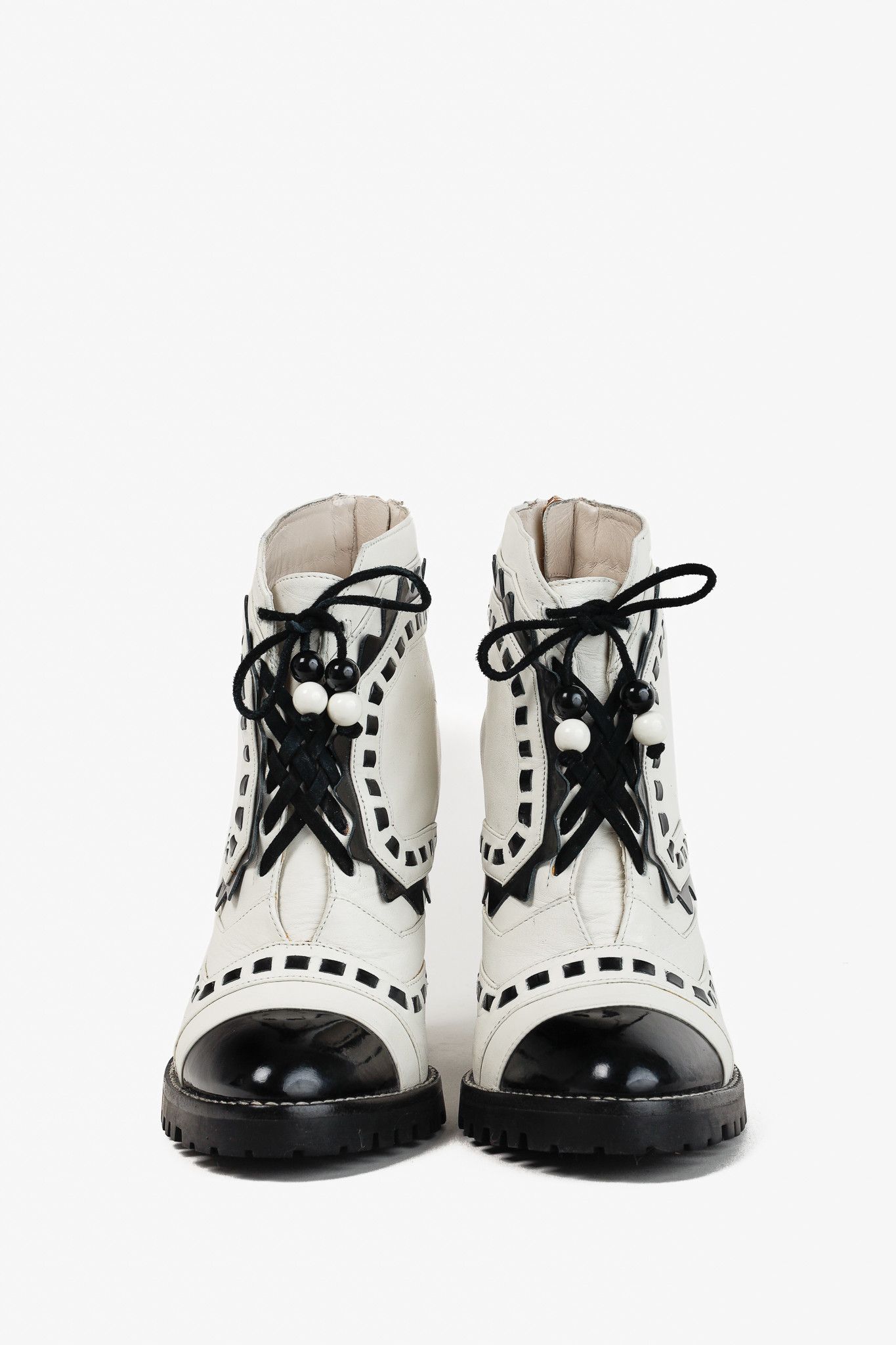 Sophia Webster White & Black Lace-Up Heel Shoesed Ankle Boots in Black/White, Women's (Size 8.5)