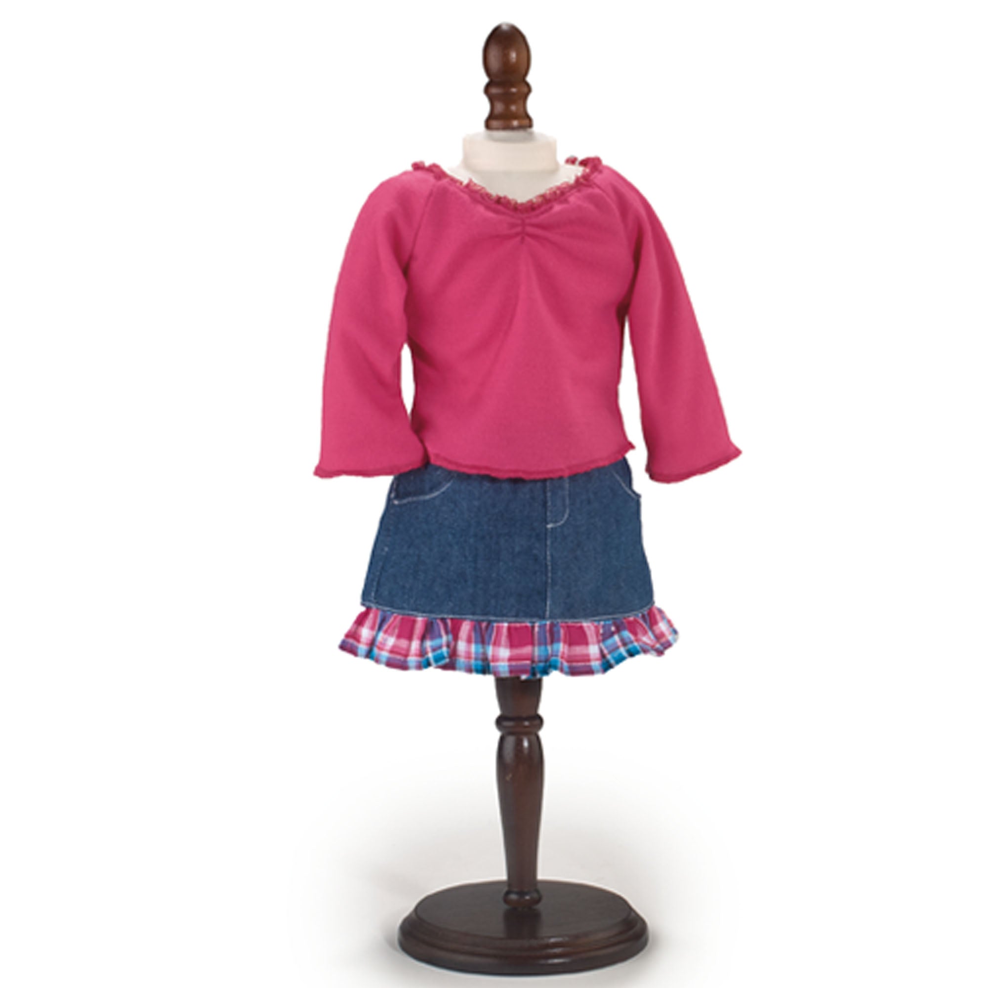 Sophia's Long-Sleeved Cinched Tee & Denim Skirt for 18" Dolls, Hot Pink/Blue