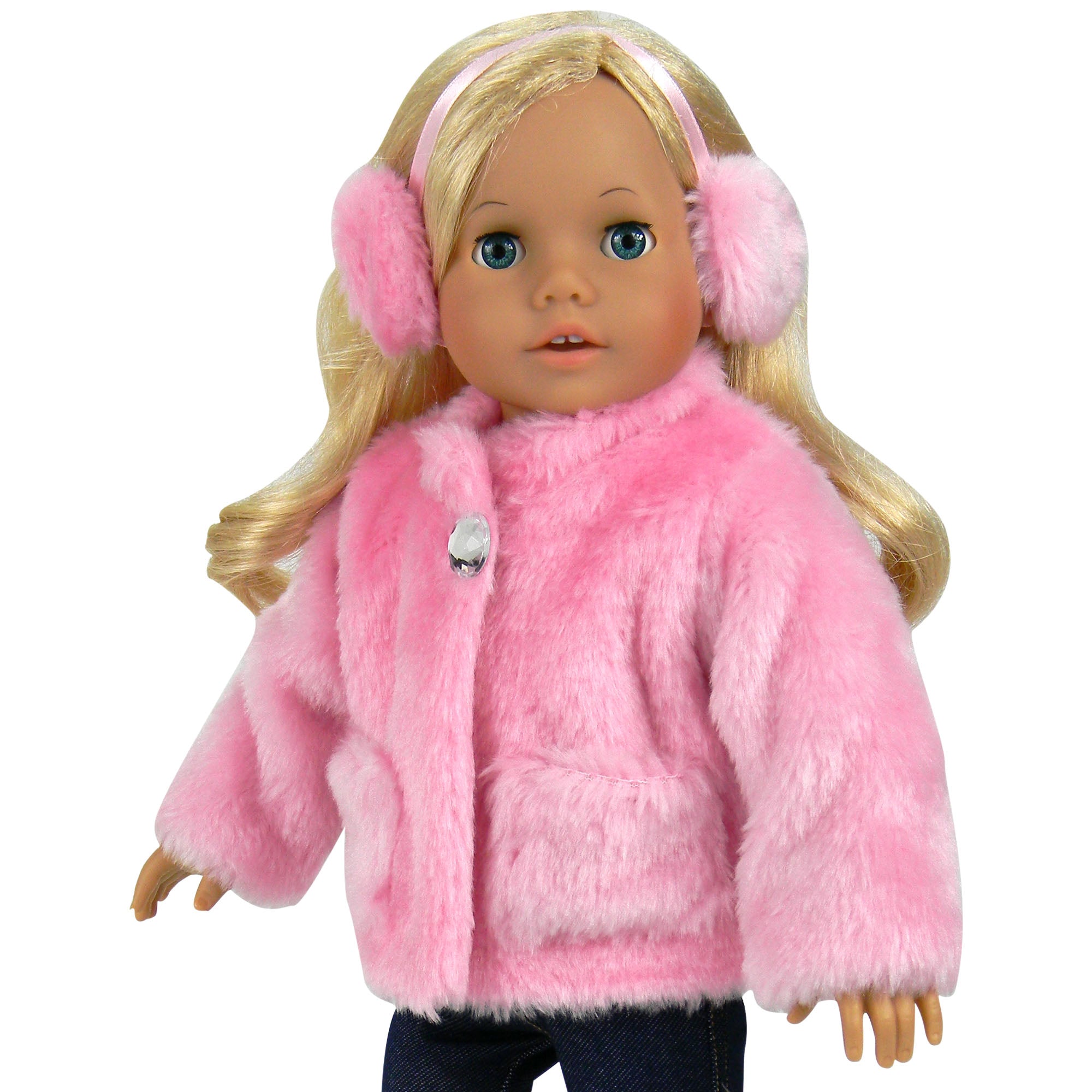 Sophia's Pink faux fur Coat and Earmuff Headband Set for 18" Dolls