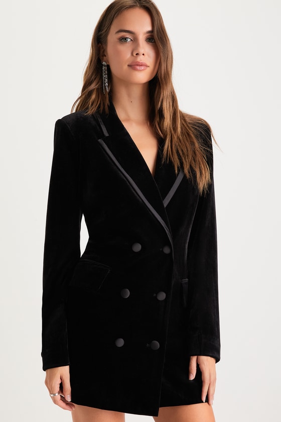 Sophisticated Expression Black Velvet Blazer Dress