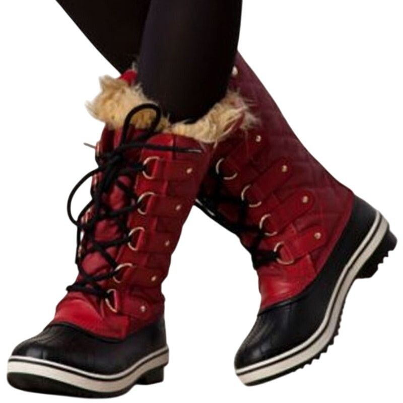 Sorel Tofino Snow Boots Faux Fur Mid Calf Coated Canvas Red, Women's (Size 9)