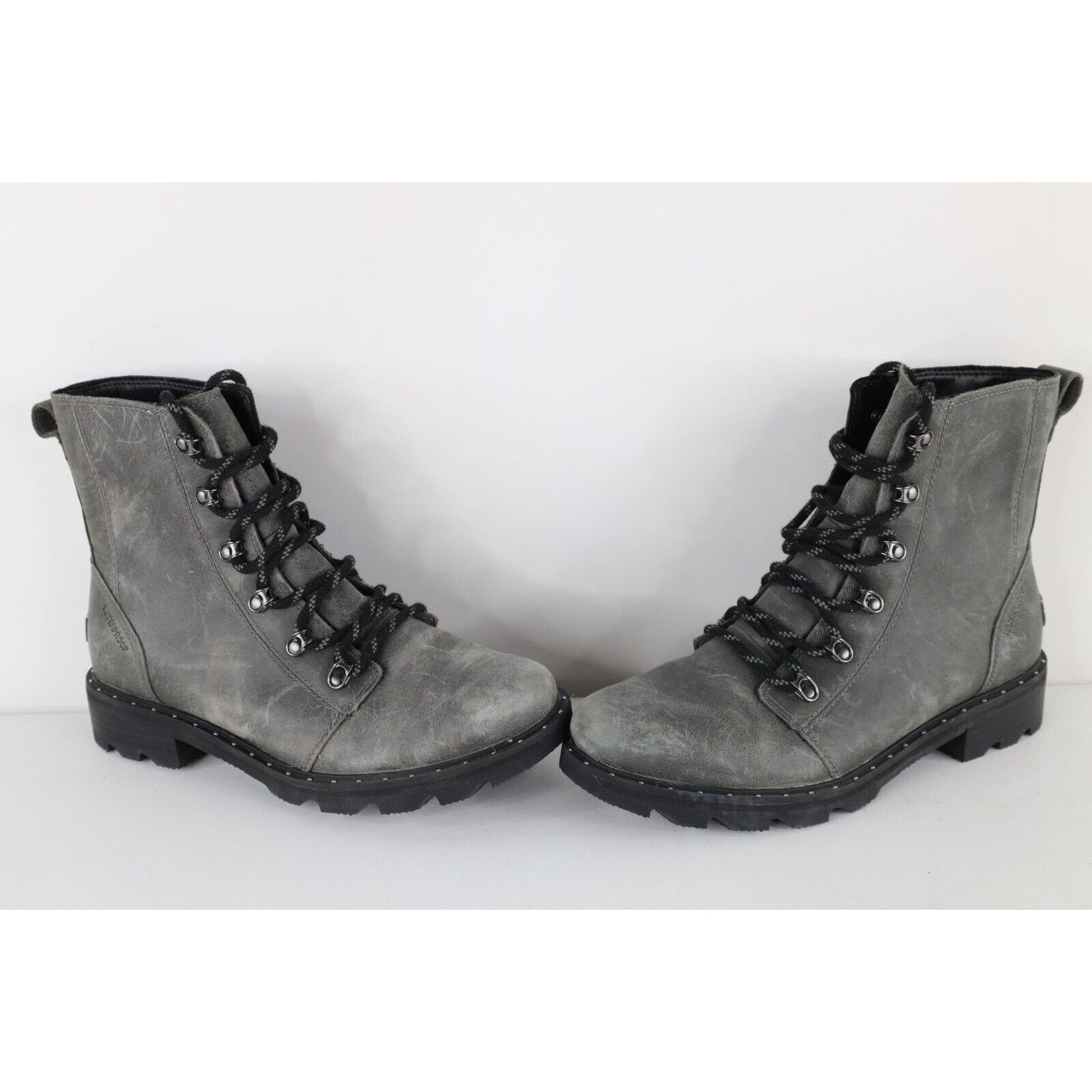 Sorel Waterproof Leather Lenox Lace Winter Combat Boots in Grey, Women's (Size 11)