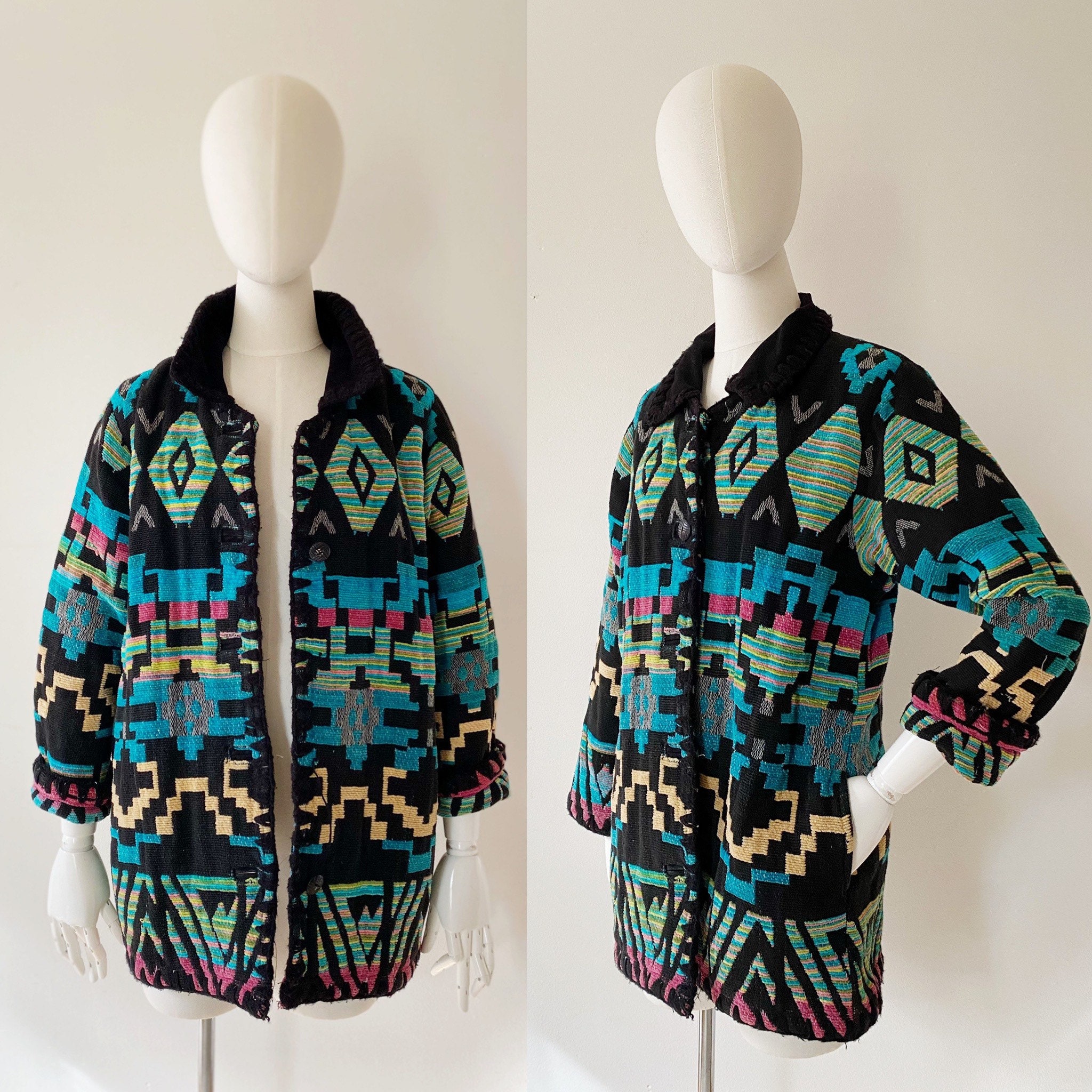 Southwestern Pastel Jacket - S, Rainbow Ikat Jacket, Shacket, Coat Aztec A