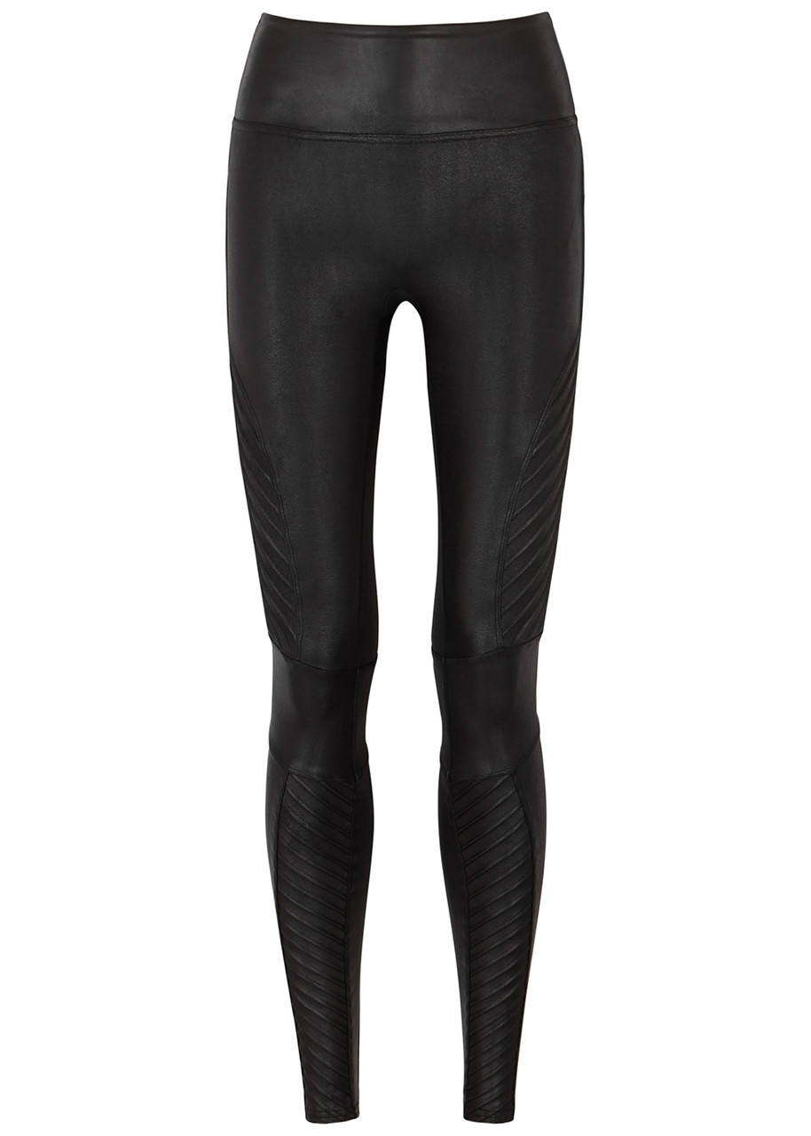 Spanx Moto Black Faux Stretch-leather Leggings - XL