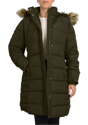 Spire By Galaxy Women's Heavyweight Parka Jacket With Detachable Faux Fur Hood, Small