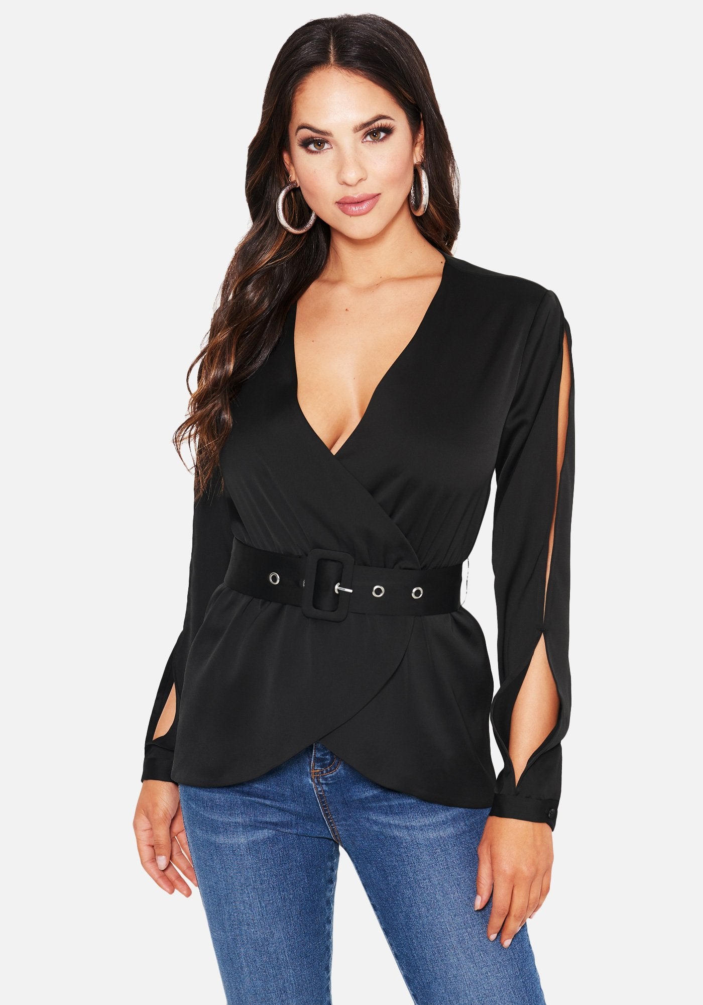 Split Sleeve Belted Wrap Jacket