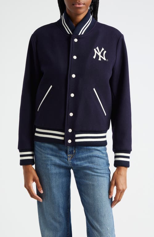 Sporty & Rich Logo Detail Wool Varsity Jacket in Navy at Nordstrom, Size X-Small