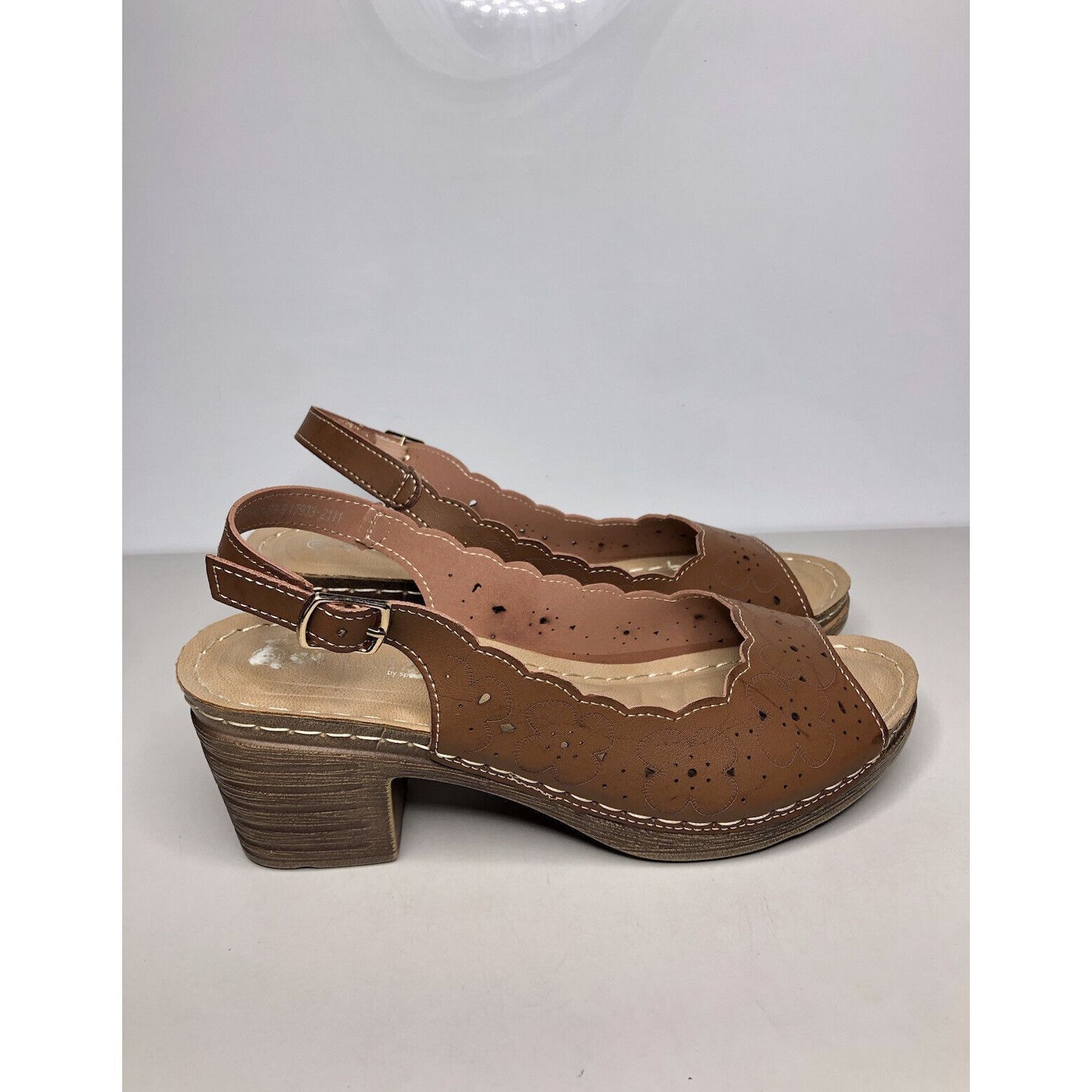 Spring Court Patrizia Spring Step Brown Leather Perforated Heel Shoes Sandals W, Women's (Size 9)