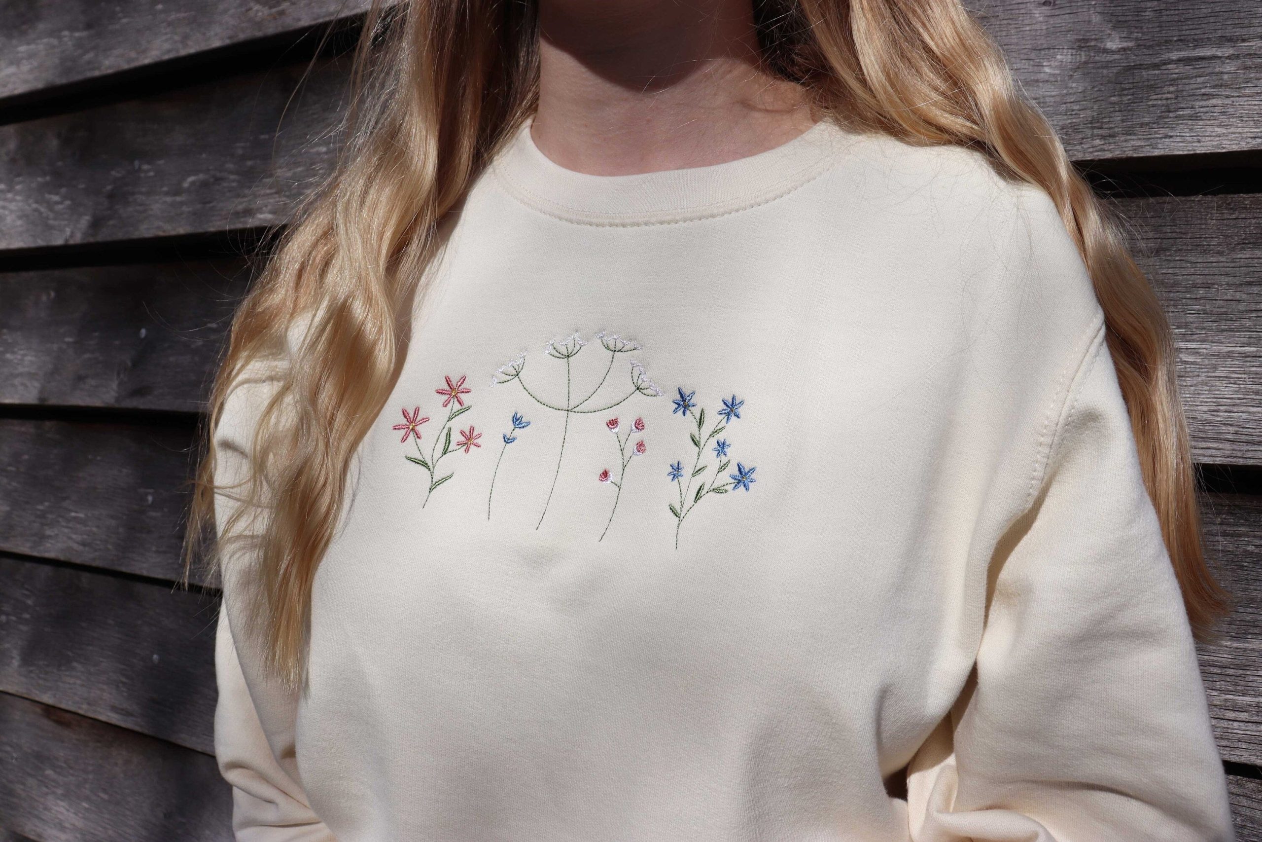 Spring Flowers Embroidered Sweatshirt, Easter Gift, Floral Embroidery, Mum Pastel Eco Jumper, Nature Lover, Gardening Gift