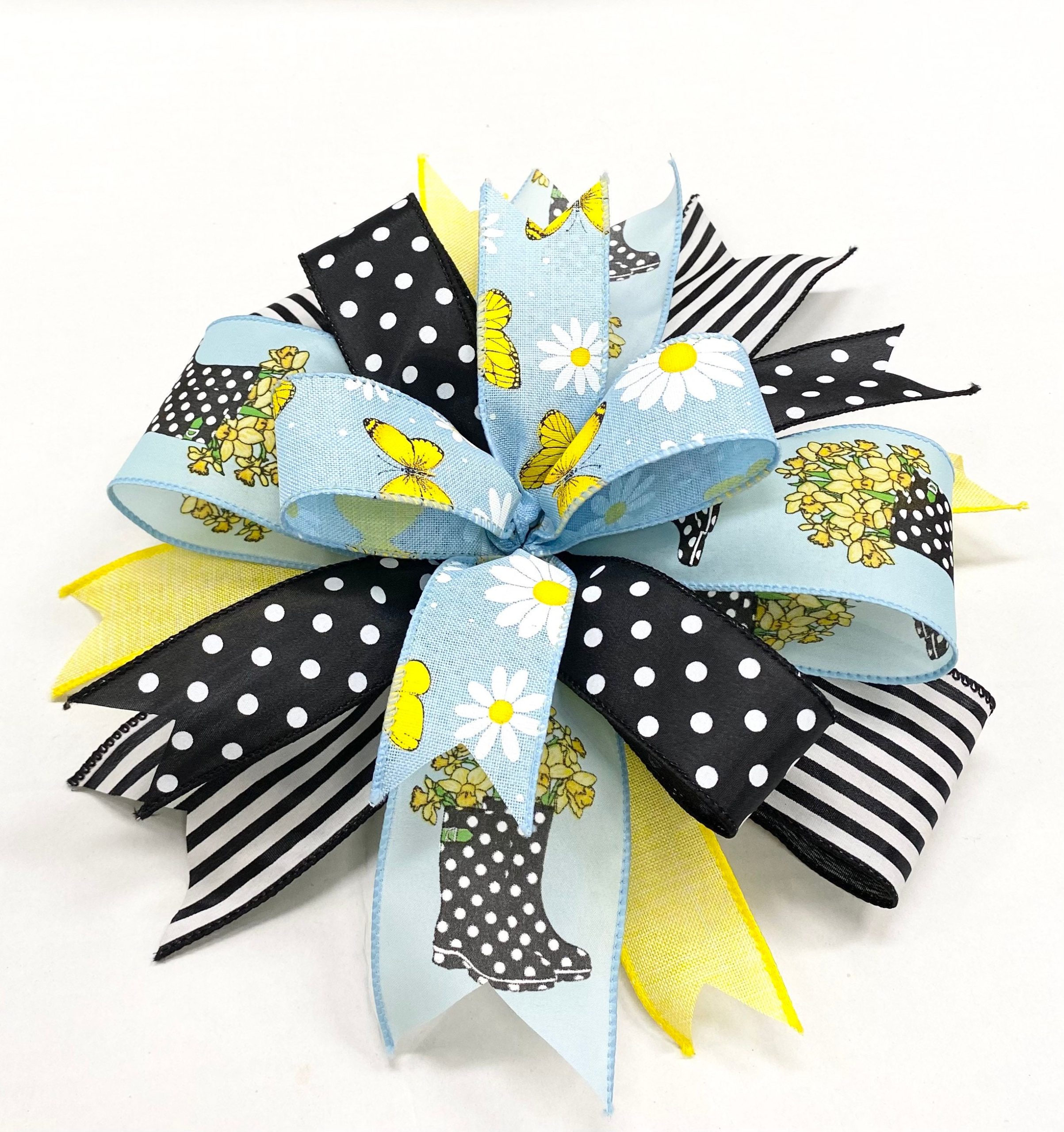 Springtime Bow, Rain Boots, Blue Satin, Polka Dots, Stripes, Butterflies, Flowers, Lantern Door Hanger Wreath Home Decorations