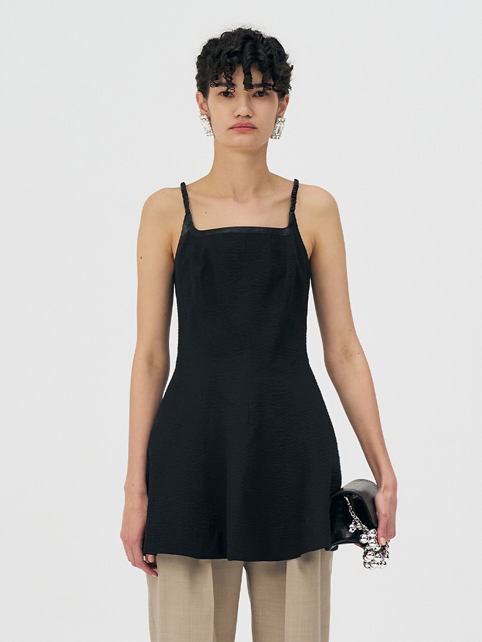 Square-Neck Camisole With Vegan Leather - Black