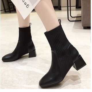 Square Toe Chunky Heel Sock Boots