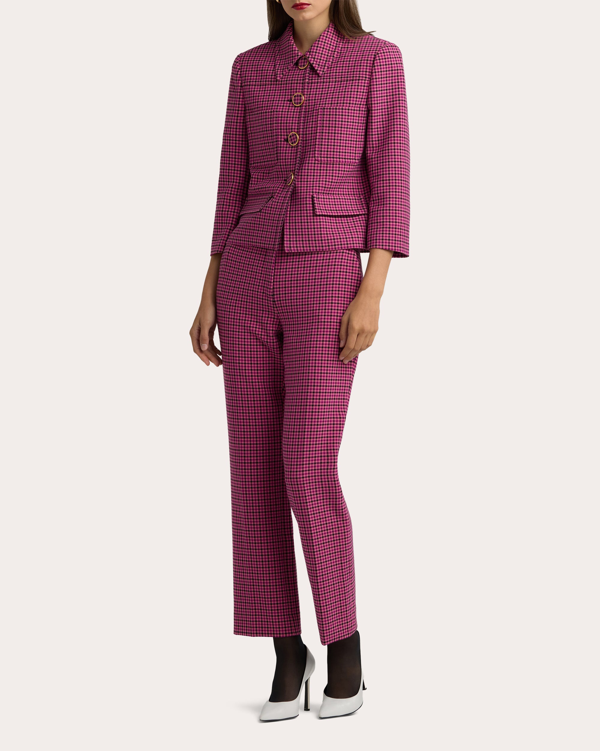 St John Women's Plaid Knit Cropped Pants in Wild Orchid Multi Viscose/Elastane/Polyester