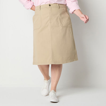 St. John's Bay Womens Denim Skirt-Plus, 16w, Beige