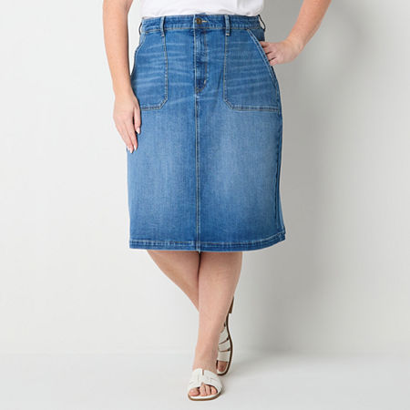 St. John's Bay Womens Denim Skirt-Plus, 16w, Blue