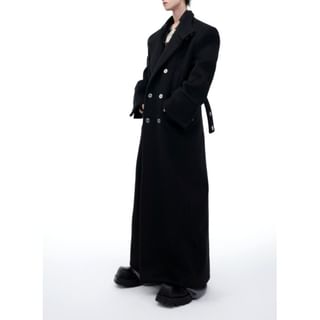 Stand Collar Plain Maxi Double-Breasted Coat