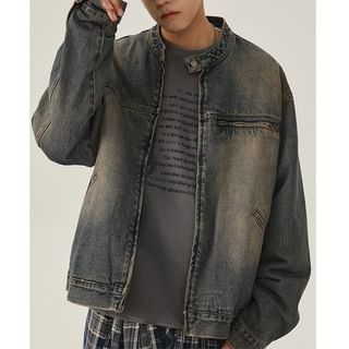 Stand Collar Zip-Up Denim Jacket