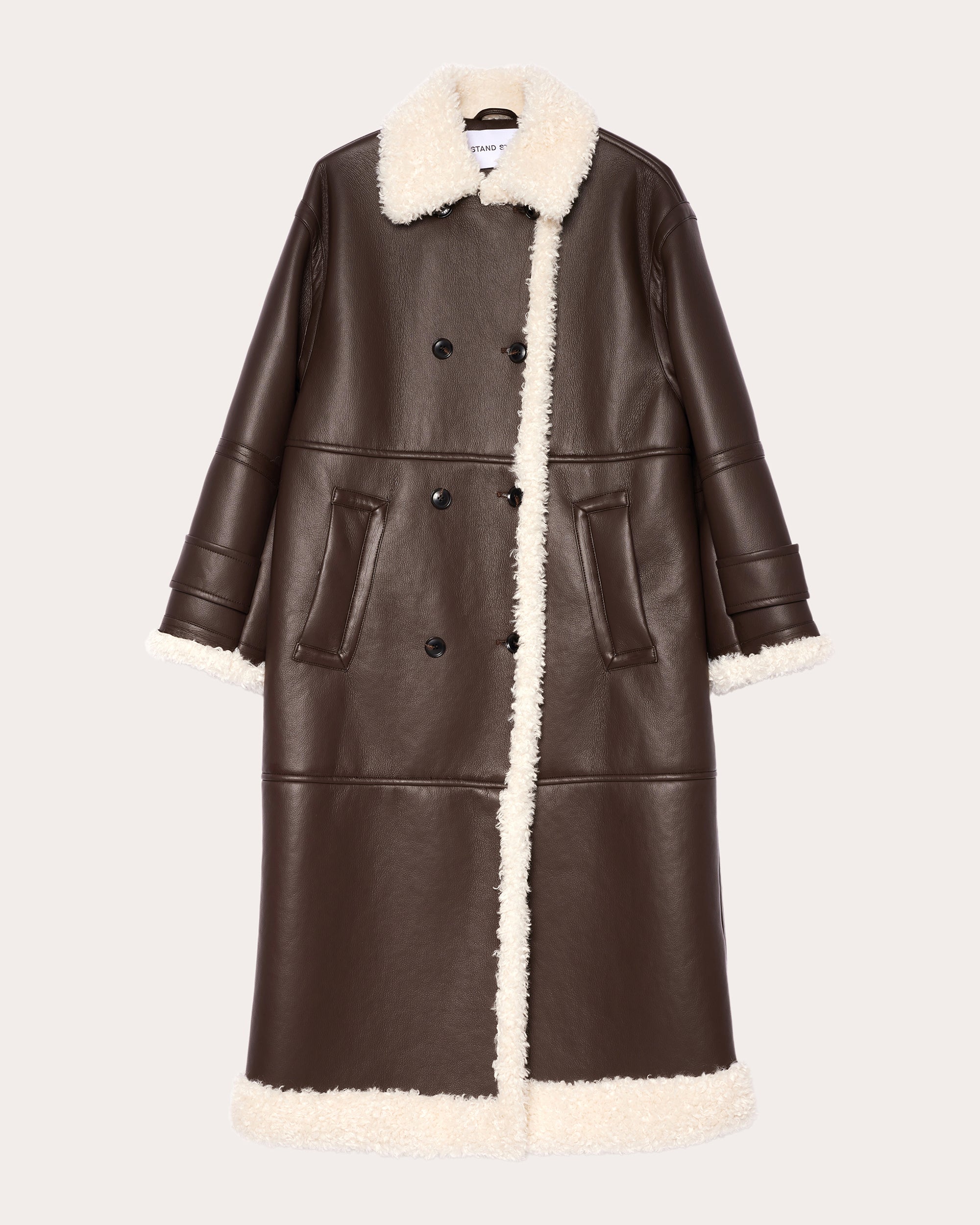 Stand Studio Women's Hayley Faux-Leather Coat in Dark Brown/off White Leather/Polyester