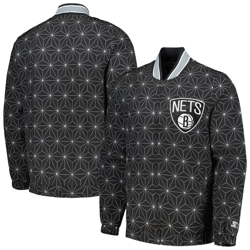 Starter Brooklyn Nets In-Field Play Fashion Satin Full-Zip Varsity Jacket Black, Small - NBA Outerwear Adult/Youth at Academy Sports