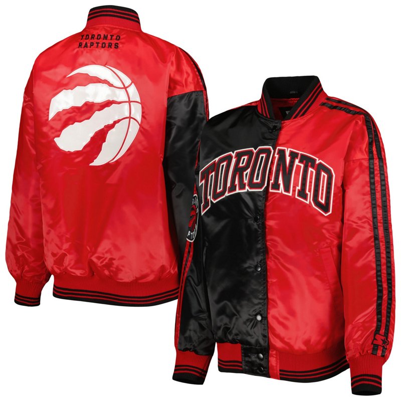 Starter /Red Toronto Raptors Split Colorblock Satin Full-Snap Varsity Jacket Black, X-Large - NBA Outerwear Adult/Youth at Academy Sports