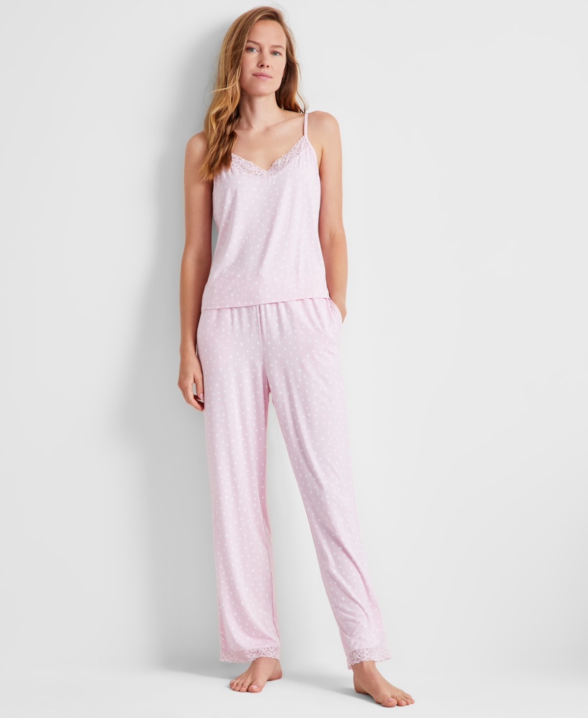 State of Day Women's Lace-Trim Camisole Pajama Set, Xs-3X, Created for Macy's - Pink Dot