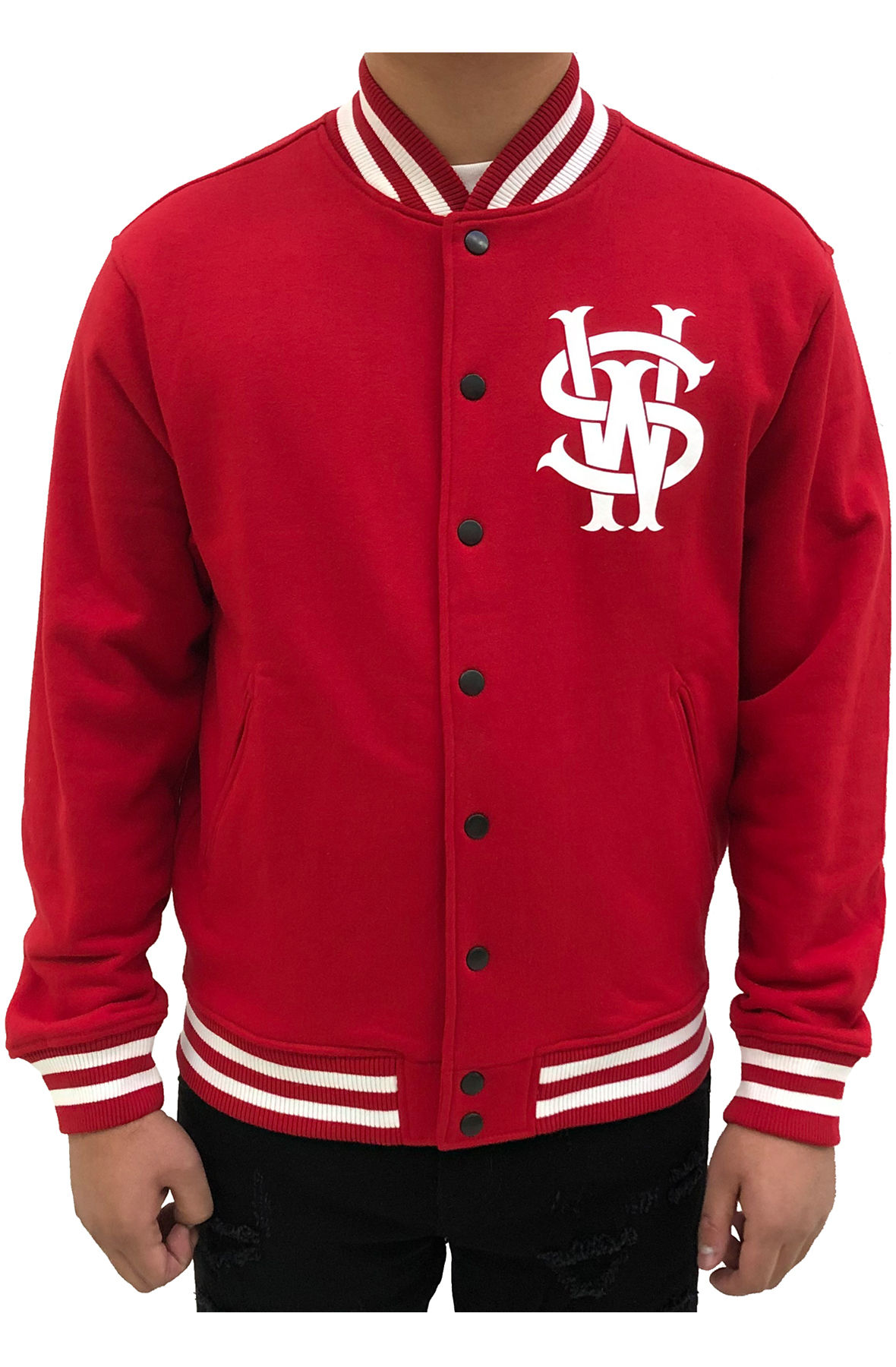 Stay Winning Original Logo/Script Red/White Varsity Jacket