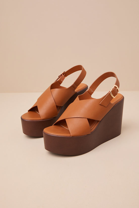 Steena Tan Platform Wedge Sandals