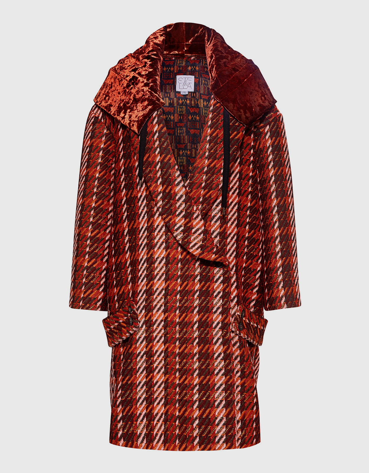 Stella Jean Velvet Hoodie Oversized Tweed Coat