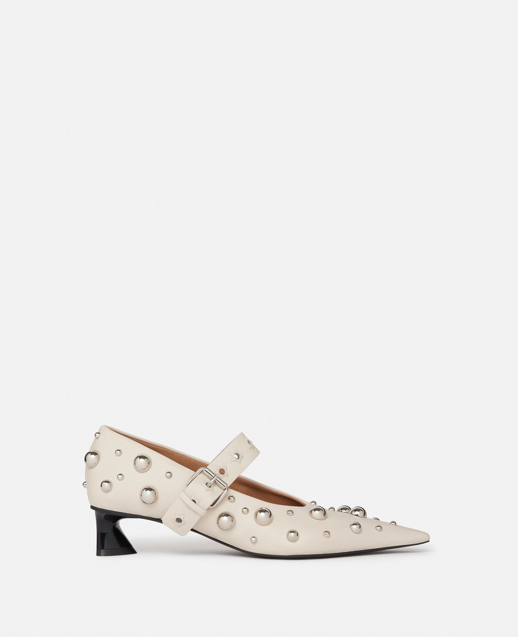 Stella McCartney - Elsa Studded Kitten Heels, Woman, Greggio white, Size: 35