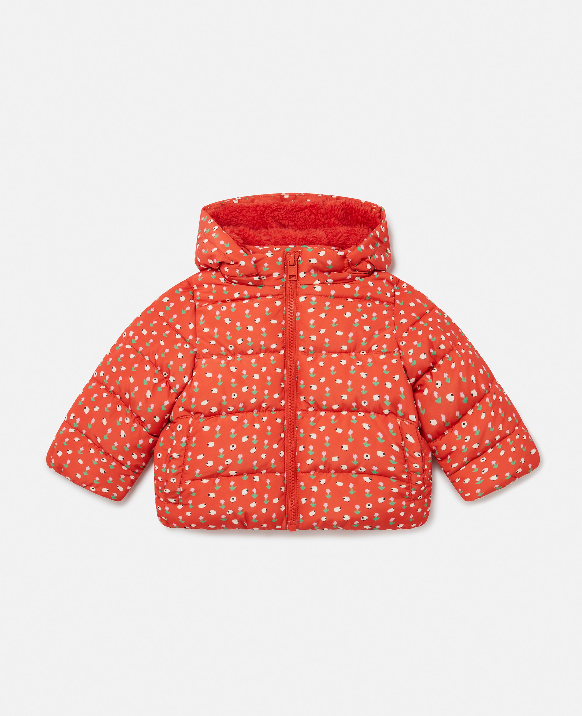 Stella McCartney - Floral Pattern Hooded Puffer Coat, Woman, Red and white, Size: 18m