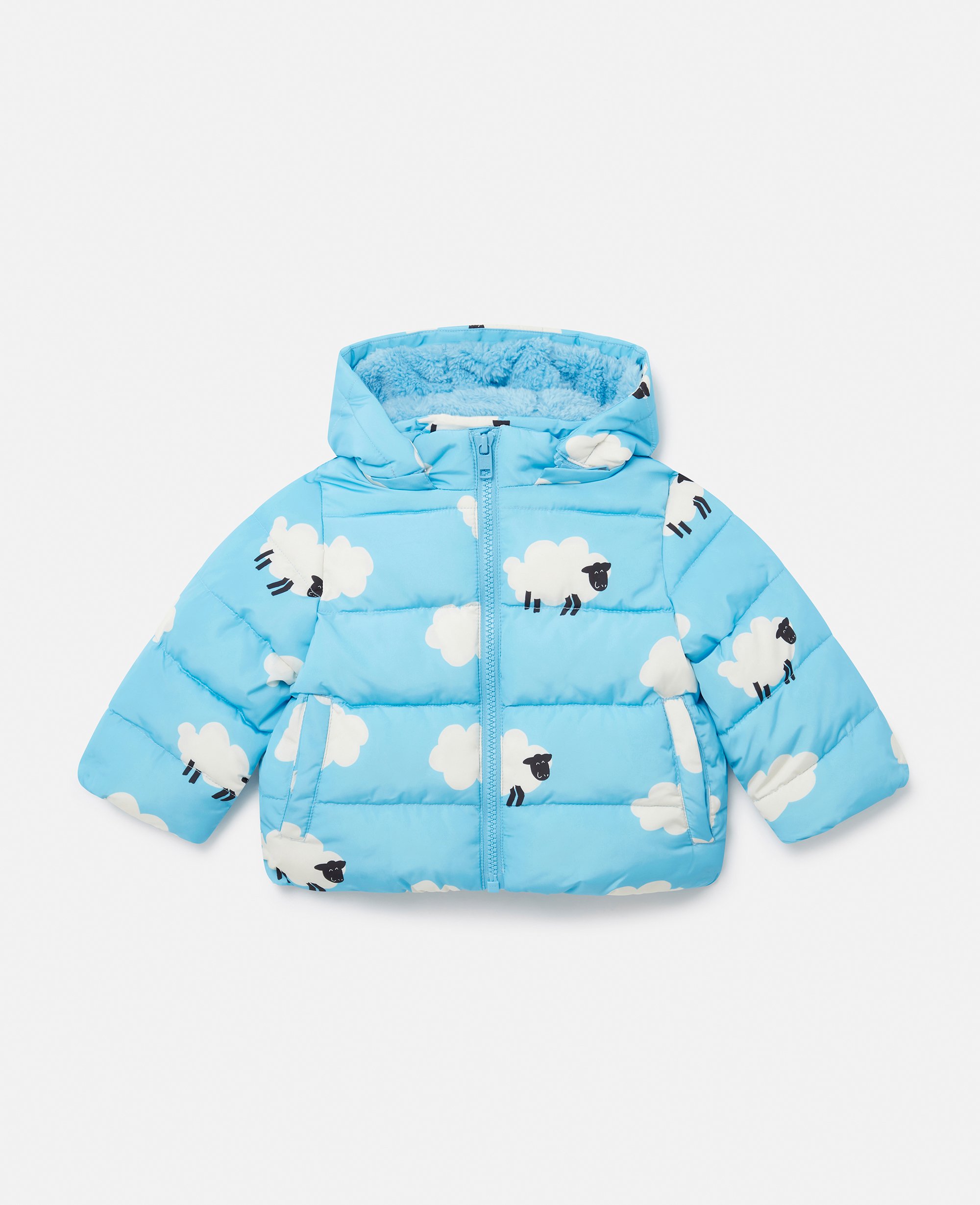 Stella McCartney - Sheep Pattern Hooded Puffer Coat, Woman, Blue and white, Size: 12m