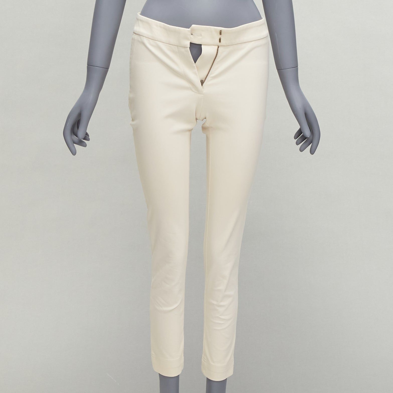 Stella Mccartney Cream Cotton Blend Stretchy Cropped Skinny Pants It38 Xs, Women's (Size 26)