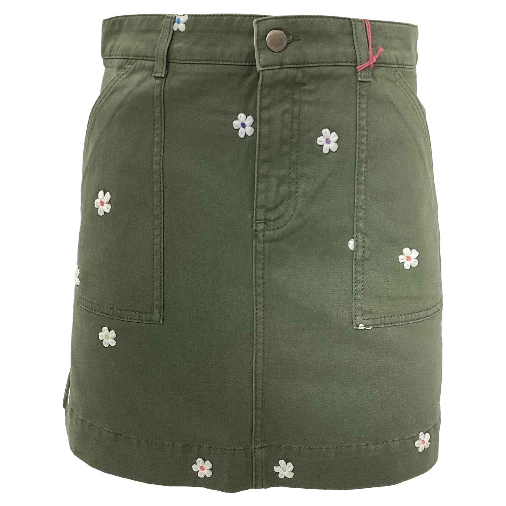 Stella Mccartney Flower-Embroidered Mini Skirt in Olive Cotton Denim