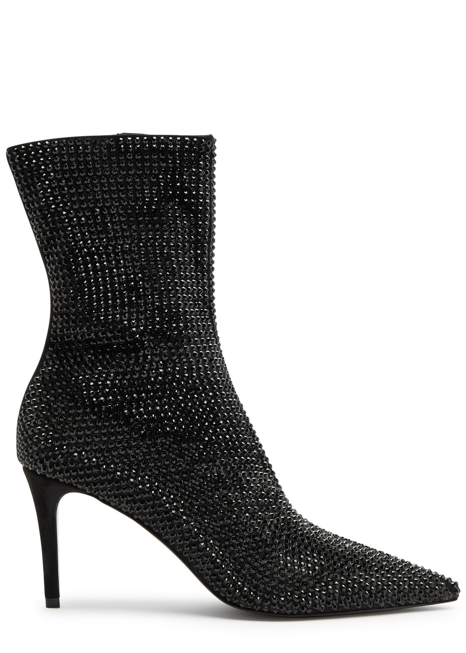 Stella Mccartney Iconic 90 Embellished Faux Suede Ankle Boots - Black - 7