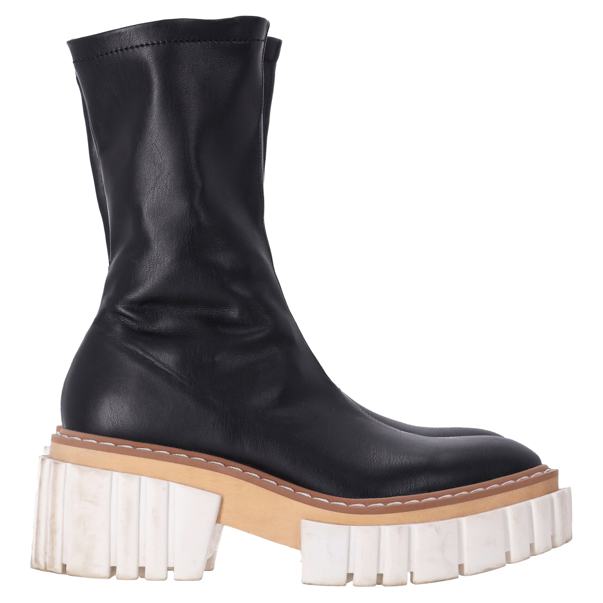 Stella Mccartney Zipped Chunky Sock Boots in Black Leather