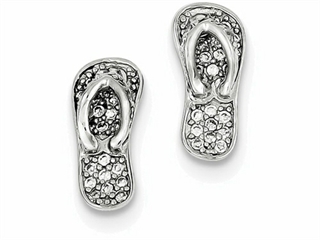 Sterling Silver Cubic Zirconia Flip-flops Post Earrings