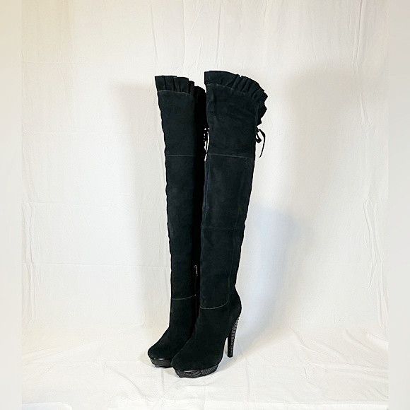 Steve Madden Black Suede Over The Knee Platform Boots, Women's (Size 8)