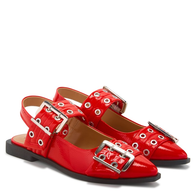 Steve Madden Women's Graya Slingback Flat Shoes (Red Patent) - Size 10.0 M