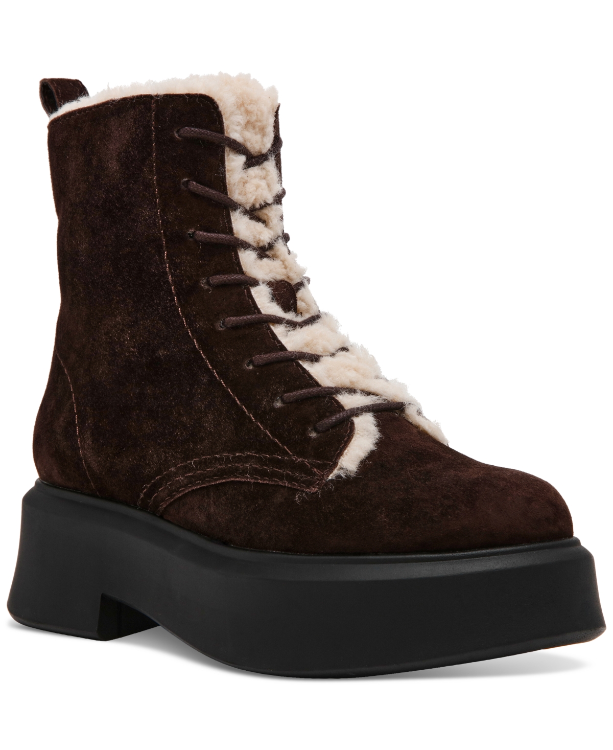 Steve Madden Women's Jazmin Faux Fur Lace Up Combat Boots - Brown Suede