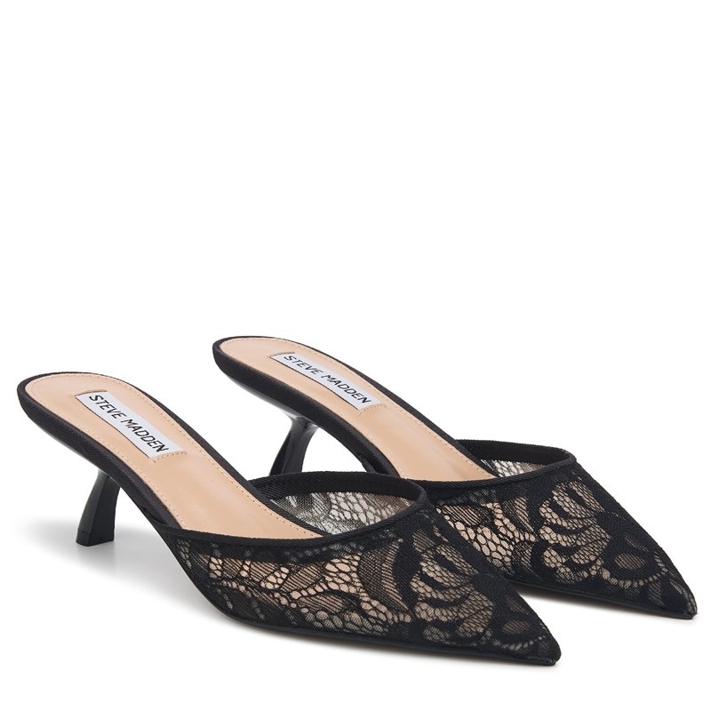 Steve Madden Women's Melisa Kitten Heel Mule Shoes (Black Lace) - Size 10.0 M