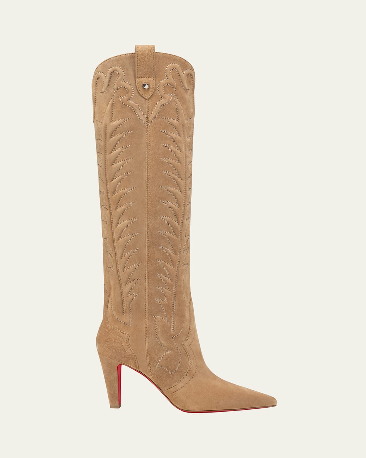 Stitched Suede Red Sole Western Boots