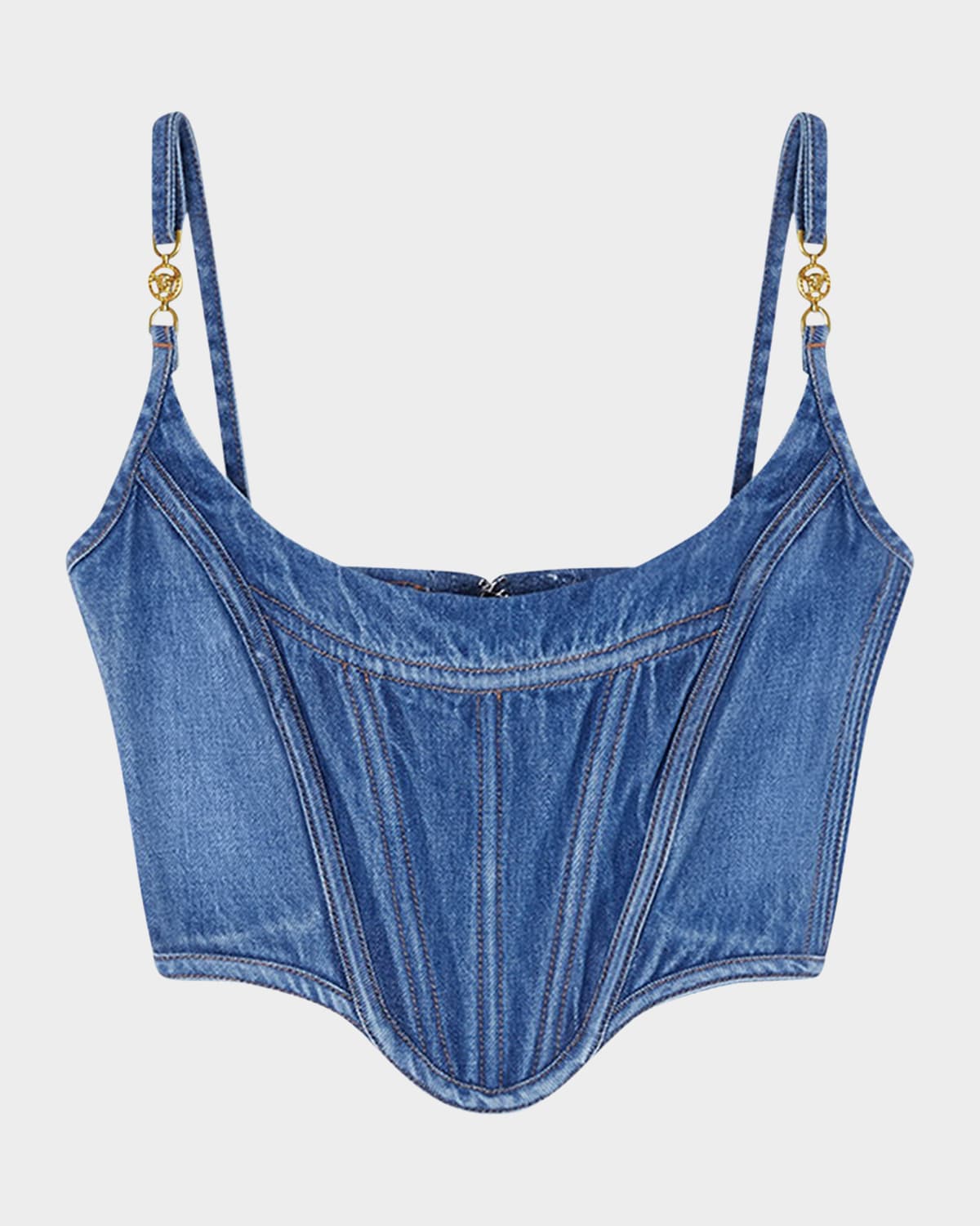 Stone-Washed Denim Crop Corset Top