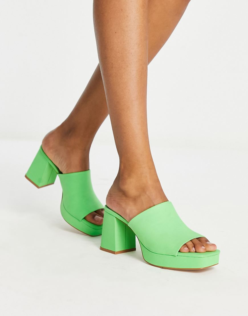 Stradivarius chunky platform mules in green